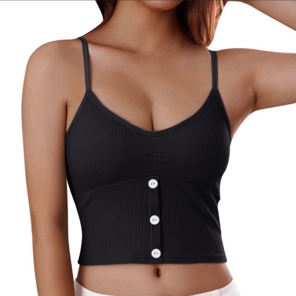 Women’s padded spaghetti strap tank top w/buttons - Picture 6 of 14